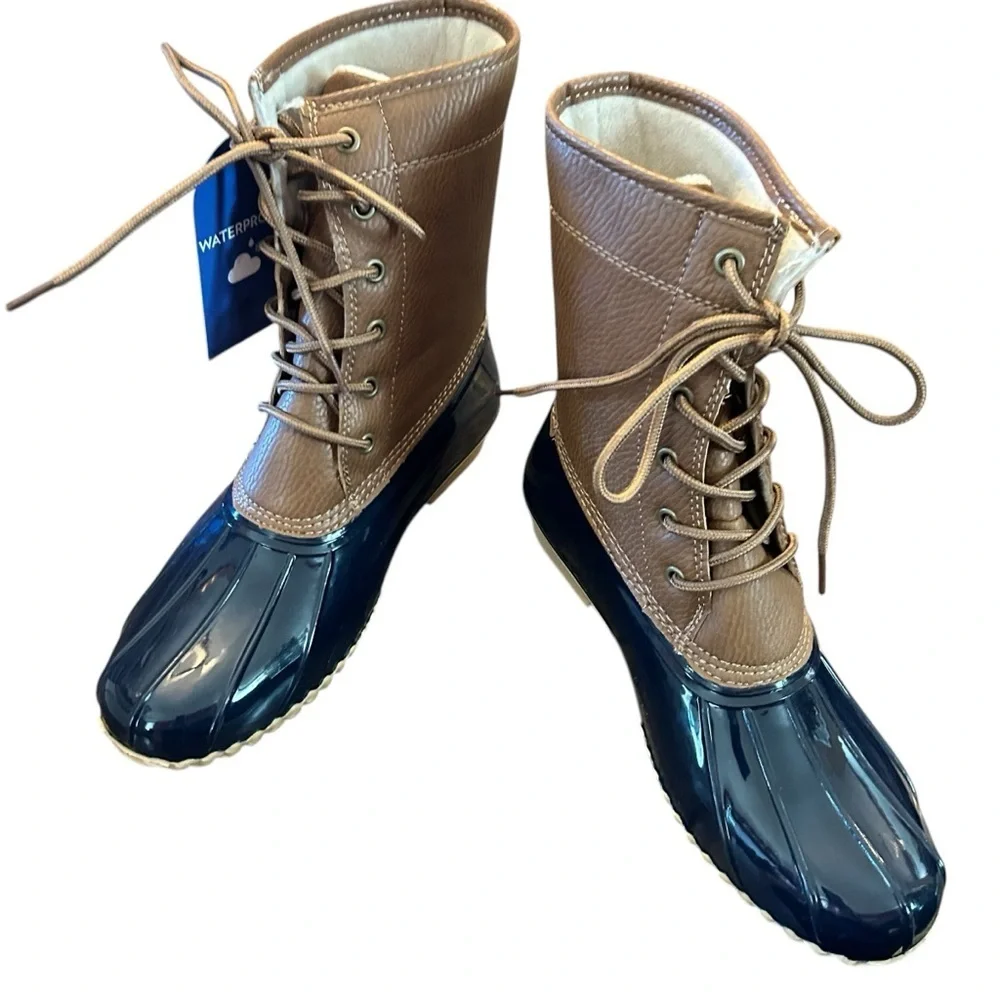 JBU Maplewood Navy/Tan Waterproof Rain Boots NWT Size 10